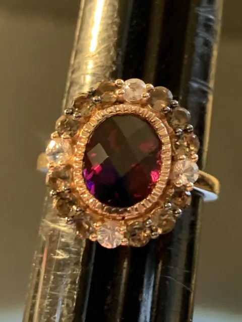 Alexandria 14k Rose Gold Levian Rhodolite Garnet, Quartz, Sapphire Ring Size 7