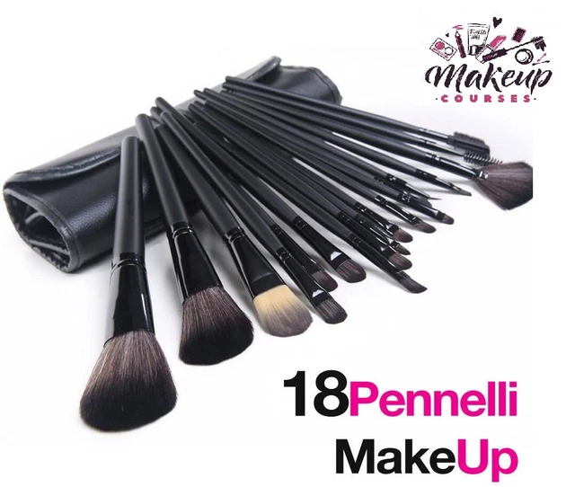 Set 18 Pennelli Per Trucco Cosmetica Make Up Ombretto Fard Con Custodia Borsa