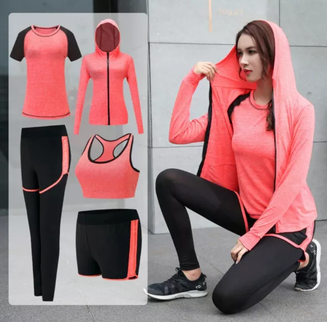 4 5 PIECES YOGA Femme Ensemble Veste Pull Sport Soutien Gorge Workout Leggings EUR 61 10 PicClick FR