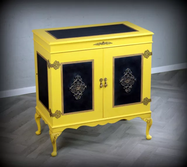 VINTAGE DRINKS CABINET, Queen Anne style buffet cabinet,  hand painted cabinet