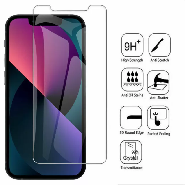 2 Tempered Glass Screen Protector For iPhone 14 13 12 11 Pro XS Max XR 8 7 Plus