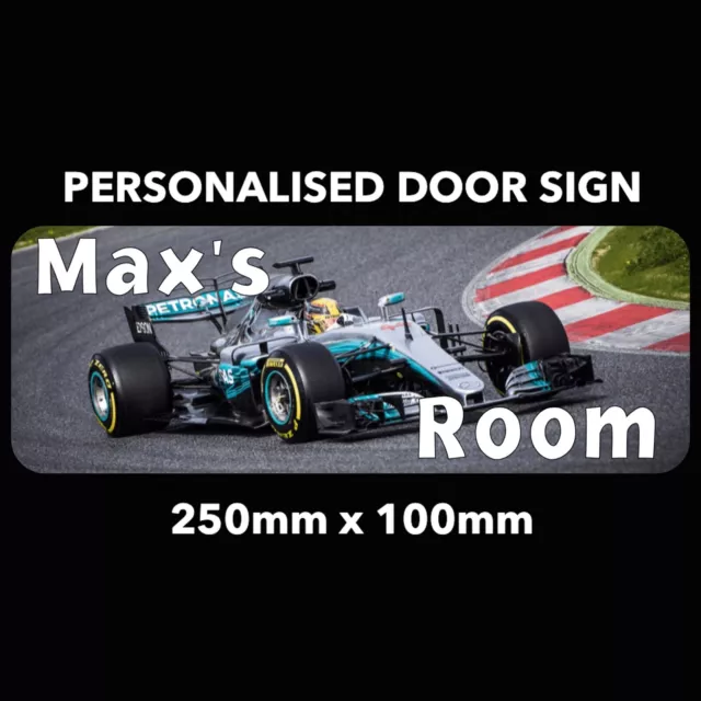 Personalised F1 Racing Car Bedroom Door / Play Room Name Plaque