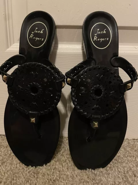 Jack Rogers Georgica Black Medallion Thong Slip On Sandals Size 7 Womens