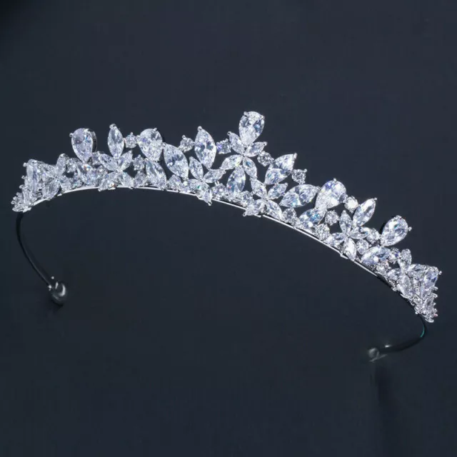 CZ Blatt Blume Tiara Krone Stirnband Prinzessin Hochzeit Haarschmuck Schmuck