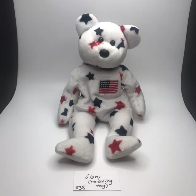 TY Beanie Babies Glory USA Bear Good Condition No Swing Tag White Red Blue Stars