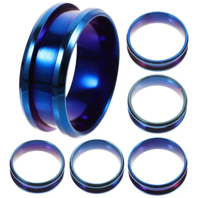6 piezas anillos en blanco de metal de acero inoxidable acanalado banda de incrustación de núcleo