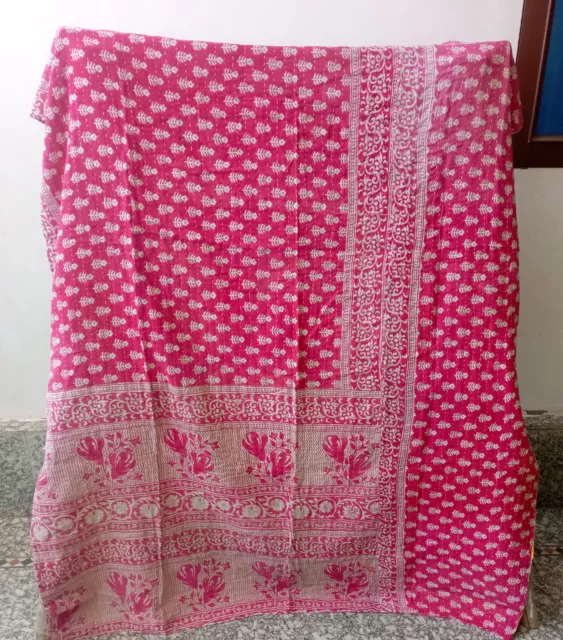 Indian Handmade Vintage Quilt Kantha Bedspread Throw Cotton Blanket Ralli Gudari