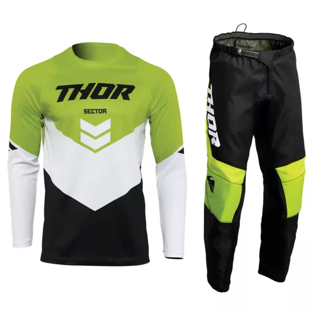 Jeunes Thor Sector Motocross MX Kit Pantalon Jersey Enfants - Chev Vert/Noir