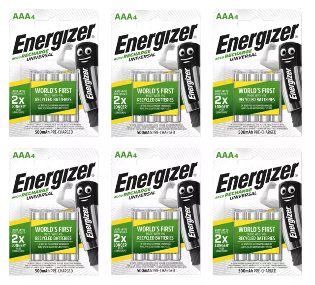 6 lots de 4 piles AAA ENERGIZER rechargeables accu Universal HR03 500 mAh