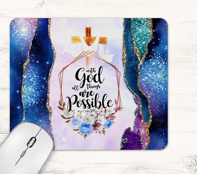 With God All Things Are Possible Bible Quote Neoprene Mouse Pad Desk Mat