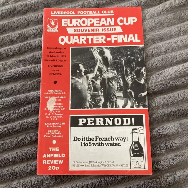 1978 Liverpool V Benfica European Cup Quarter Final 2Nd Leg Programme