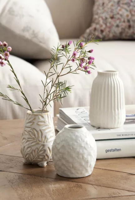Next Natural Botanical Embossed Set of 3 Ceramic Vases Home Decor Leaf Glazed