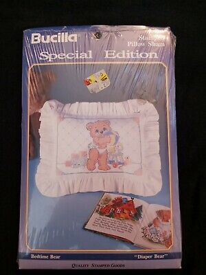 Bucilla Bordado Kit-Bedtime Oso De Pañales Funda de Almohada 63608 - 1992-Vintage