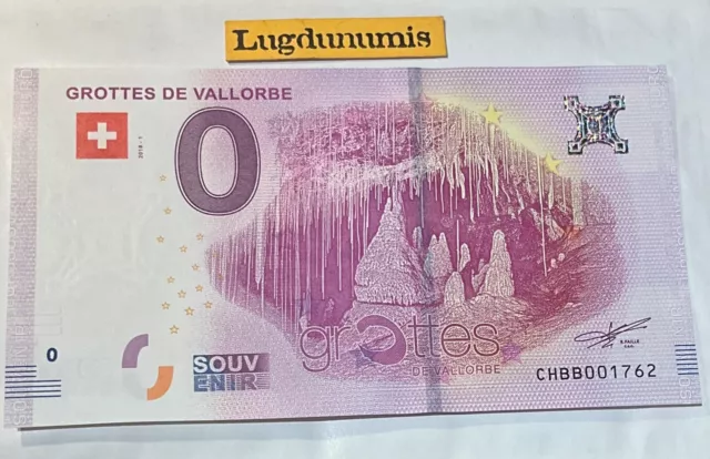 Billet 0 Euro Grotte de Vallorbe 2018-1 euro souvenir touristique