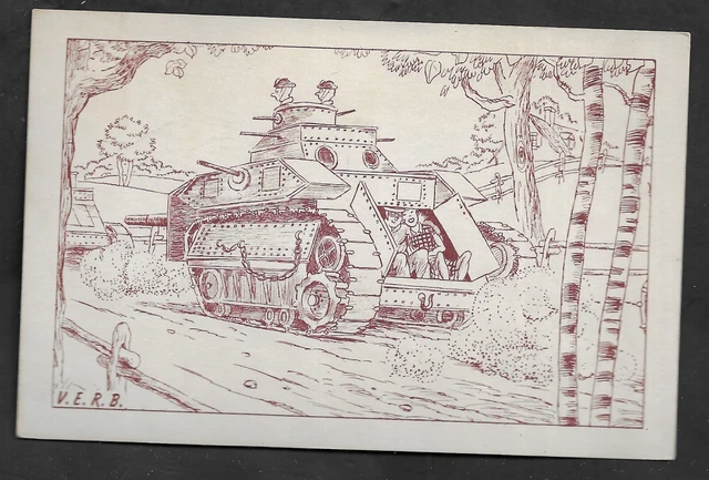 WW2 V.E.R.B. Signed Humorous Tank Postcard