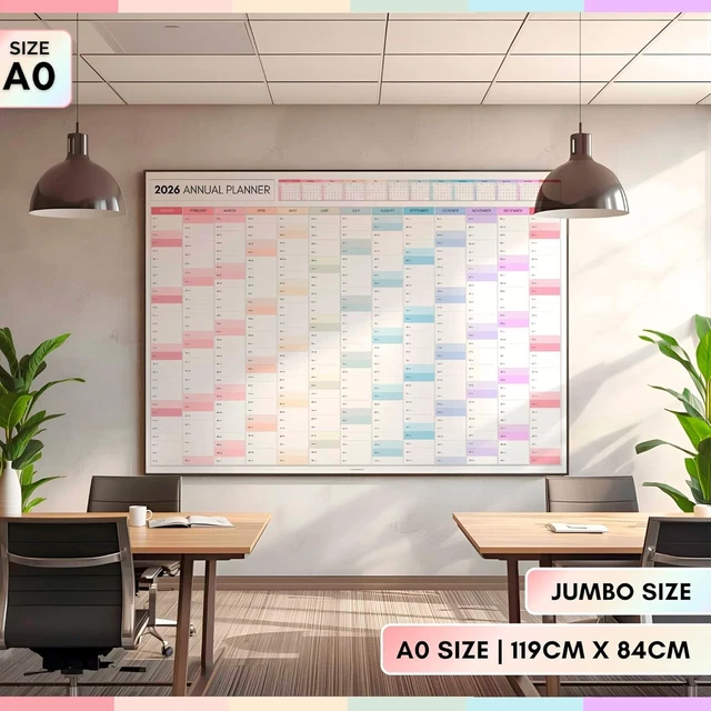 2026 GIANT A0 Size Full Year Wall Planner Calendar Home Office Work ...