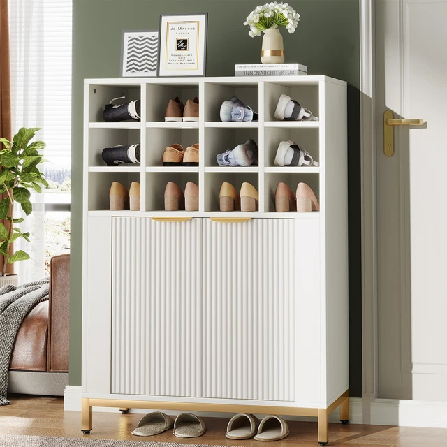 TRIBESIGNS WHITE MODERN Shoe Wood Shoe Cube Storage Organizer