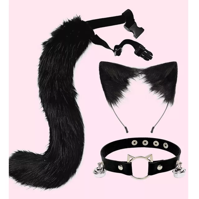 Adult Choker Fox Cat Ears Gift Hair Hoop Accessories 3Pcs Animal Props Bells