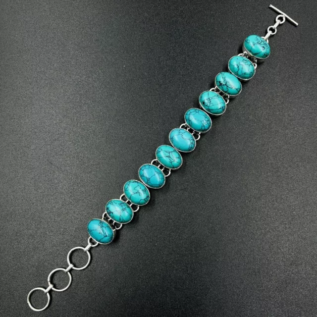 Bracelet chaîne de bijoux en argent sterling turquoise 925 fait main