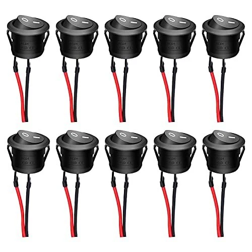 /10Pcs Round Rocker Switch AC 6A/250V 10A/125V SPST 2 Pins 2 Position 10PCS