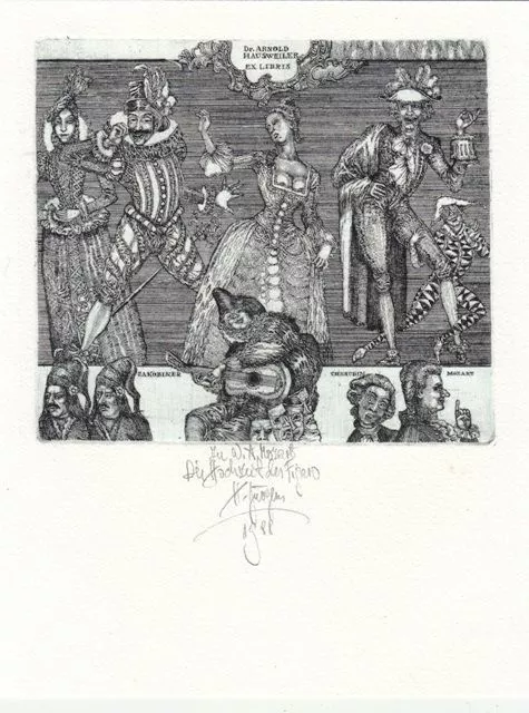 Exlibris Bookplate Radierung Harry Jürgens 1948 Mozart Hochzeit Figaros