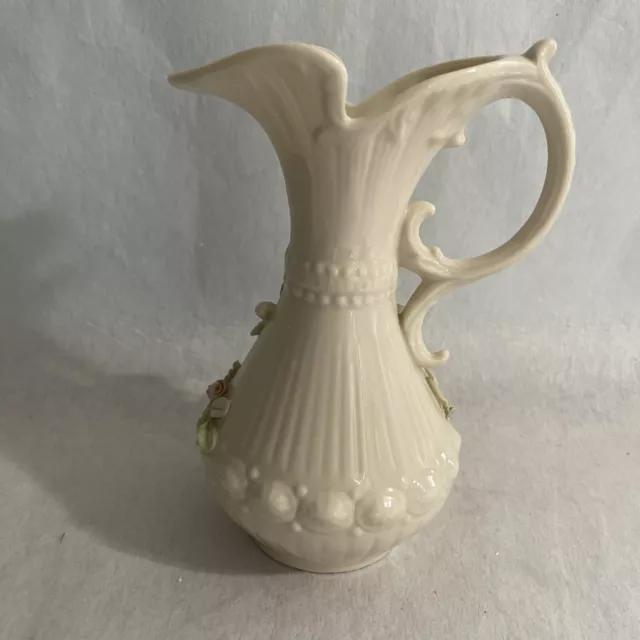 VINTAGE Belleek Pottery Aberdeen Raised Floral Vase / Pitcher, Ireland 2