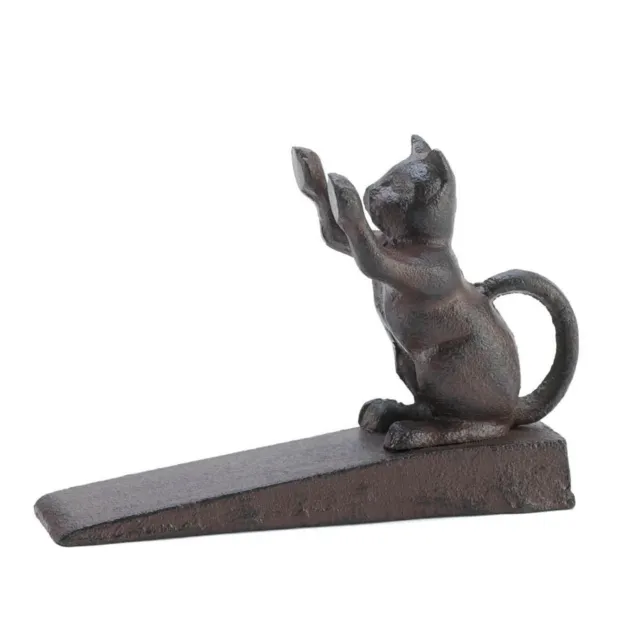 Stylish Black Cast Iron Kitty Cat Scratching Lovable Door Stopper Home Decor