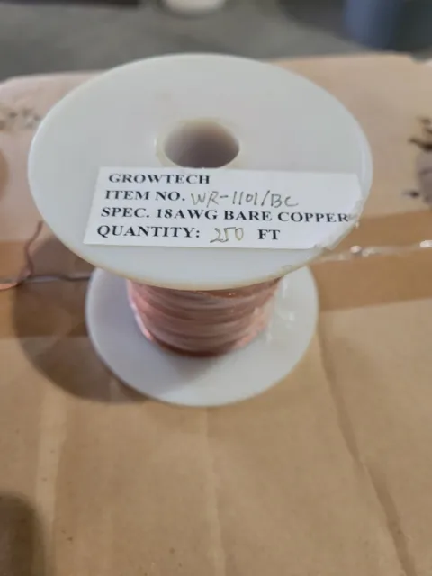 250 ft roll growtech 18awg bare copper wire 7 strand