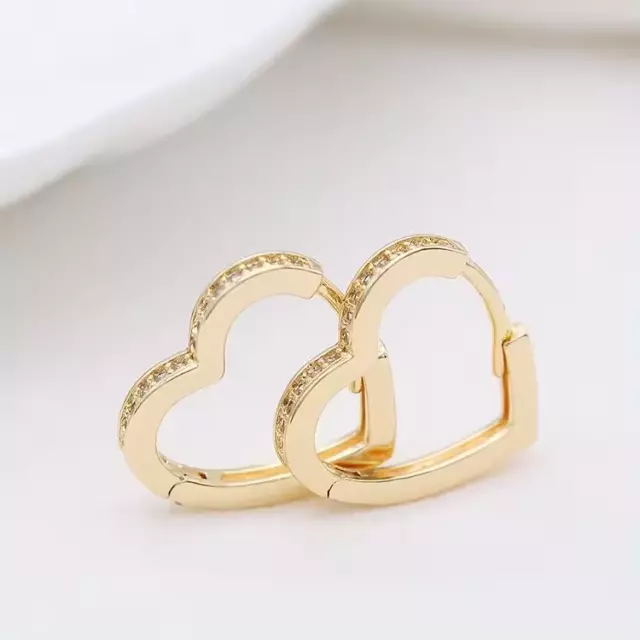 9CT GOLD LADIES HEART HOOP EARRINGS - Pair , 13.5mm 3