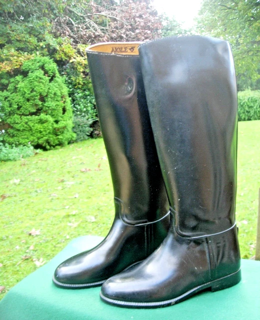 AIGLE BLACK RIDING Boots Long Coupe Saumur Rubber Size UK 7 EU 41