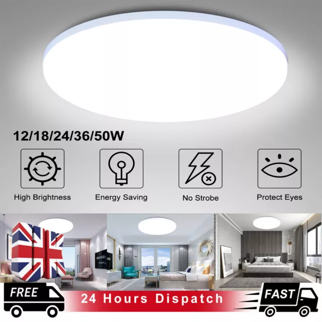 12/50W  Round Bright LED Ceiling Down Light Panel Wall Kitchen Bathroom Lamp UK