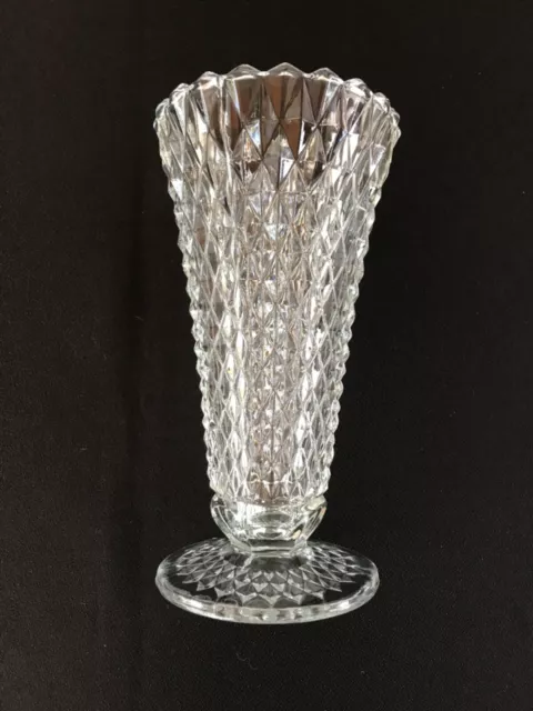 Vintage Flower Vase, Cut Glass, Diamond Pattern, Trumpet Shape, Floral Decor