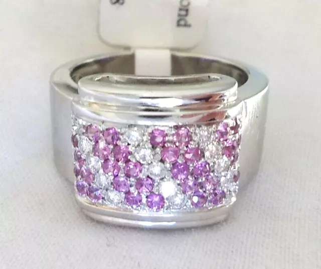 18k White Gold Cluster Pink Sapphire Diamond Ring - 10.9 gms, Sz 6.5, 0.81 ctw