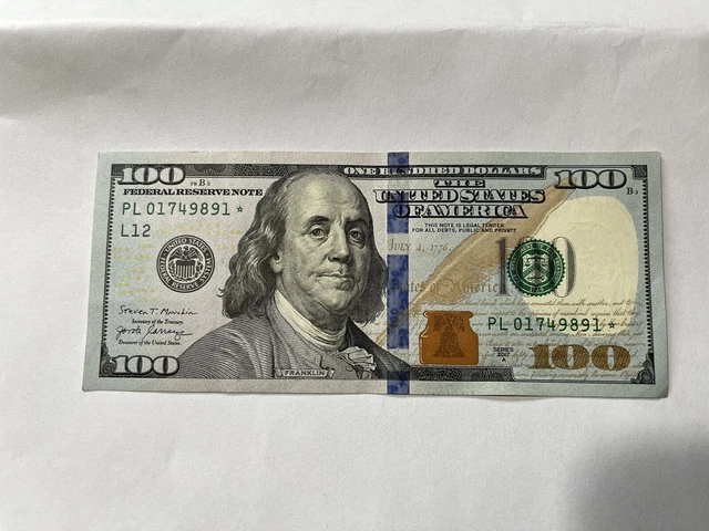 100 dollar bill star note 2017a Low Serial Number crisp bill
