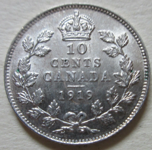1919 Canada Silver Ten Cents Coin. BETTER GRADE Dime (RJ568)