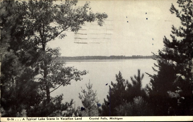 Crystal Falls Michigan MI lake scene mailed 1950 LL Cook