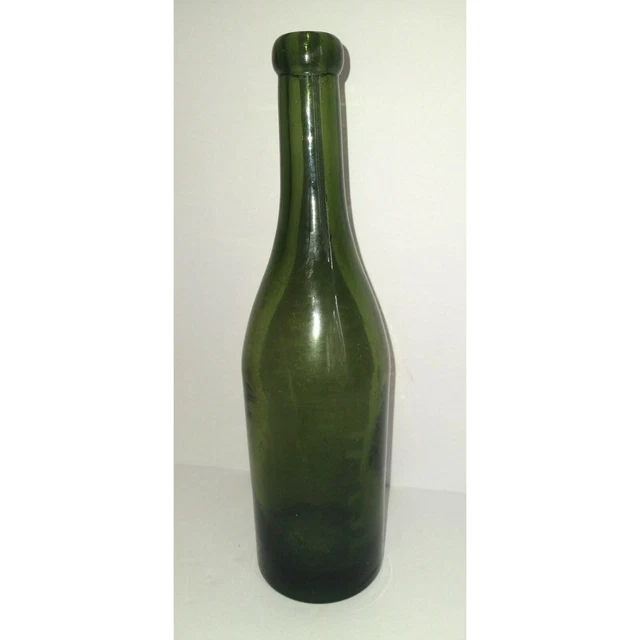 Antique Turn Mold Glass Bottle w/ Blop Top in Green Antique Turn Mold Glass Bottle w/ Blop Top in Green