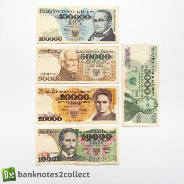 POLAND: Set of 5 Polish Zloty Banknotes.