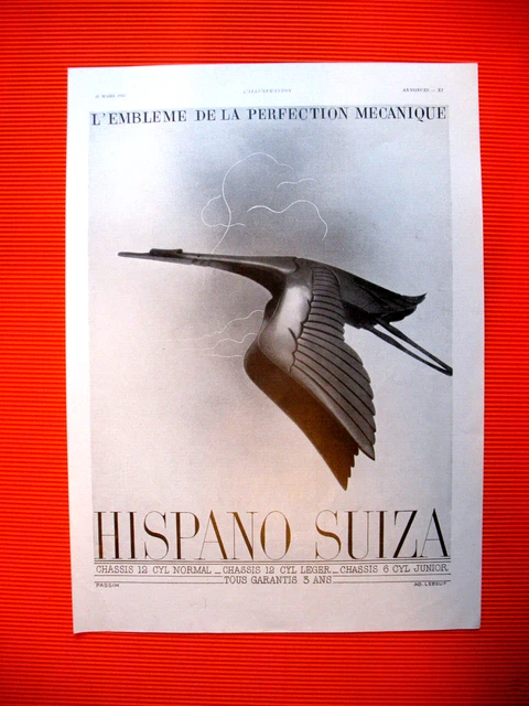 Publicite De Presse Hispano Suiza Automobile Embleme De La Perfection Ad 1933