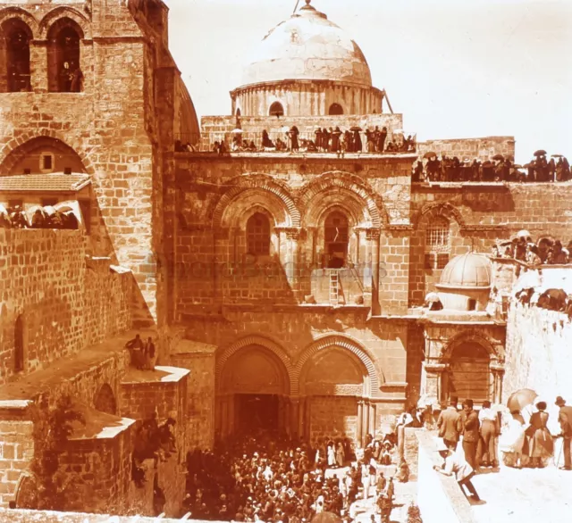 Gerusalemme Santo Sepolcro c1920 Foto Placca Da Lente Stereo Vintage V42L10n