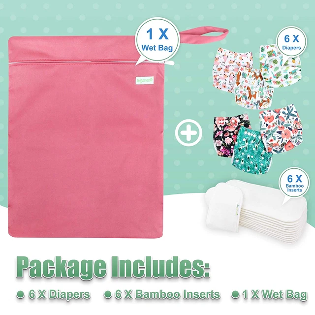 Washable Reusable Baby Cloth Pocket Diapers 6 Pack + 6 Bamboo Inserts(With 1 Wet 6