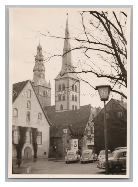 Lemgo 1958 - churches VW beetle pretzel beetle building - old photo 1950s