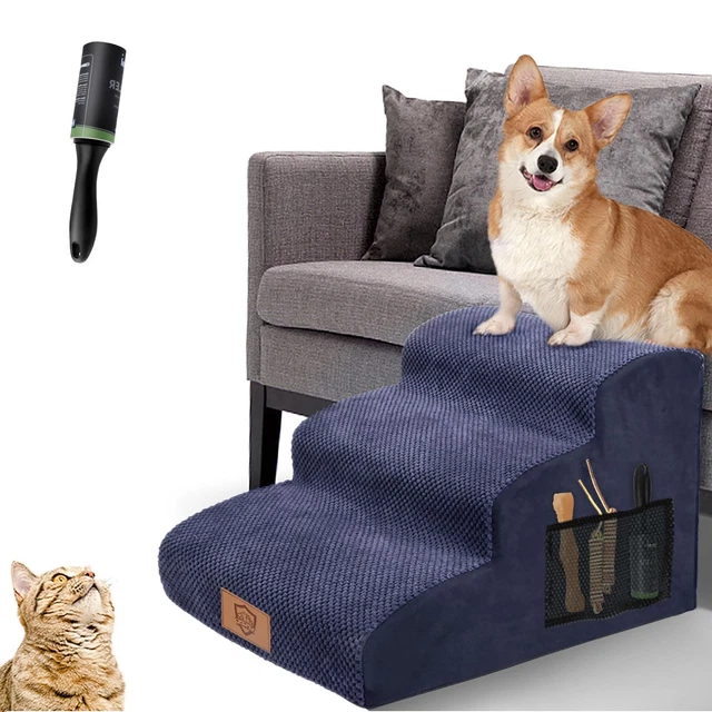 Scala In Spugna A 4 Gradini Per Cani Piccoli – Rampa Antiscivolo Per Letto E Divano, Rivestimento Lavabile, Assemblabile In Cuccia, 60x40x44 Cm
