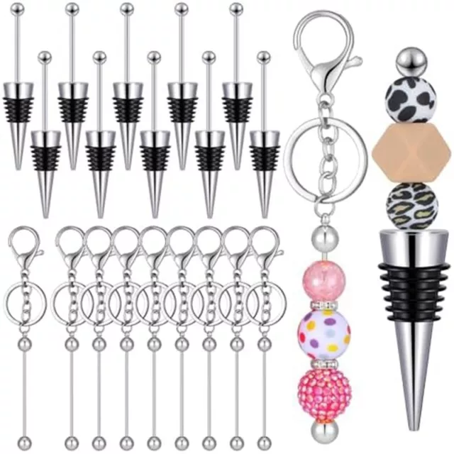 20Pcs Beaded Key Chains Blank Beaded Wine Bottle Stopper Kit DIY Keychains8908