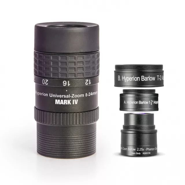 Baader 1.25" & 2" Hyperion Mark IV 8-24mm Zoom Eyepiece with 1.25" 2.25x Barlow
