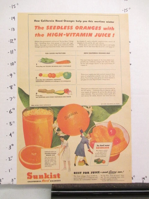 newspaper ad 1944 SUNKIST orange citrus fruit juice drink WWII American Weekly