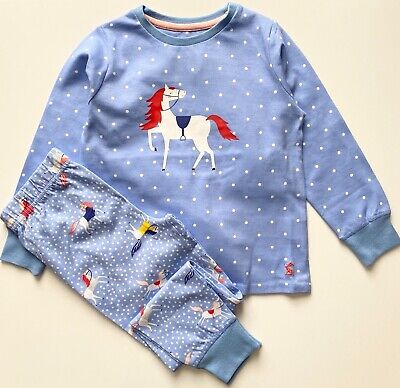 Girls Ex J@ules Pyjamas Light Blue Spotty Horse Pony Organic Cotton Cuffed Pjs