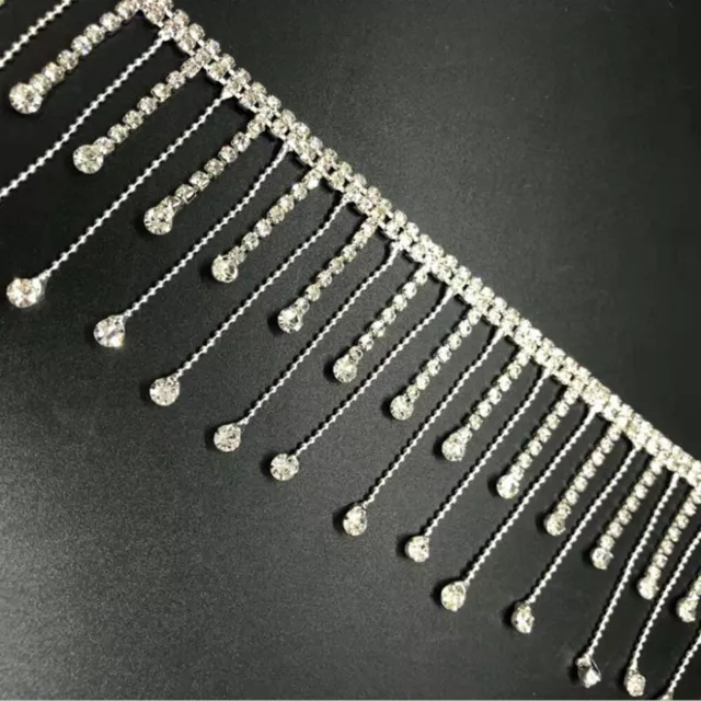 Silver Rhinestone Fringe Trim Chain Tassel Clothing DIY Craft Decor Accessories