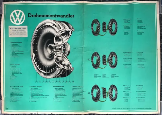 Fahrschule Schaubild Lehrtafel Plakat Volkswagen VW Drehmomentwandler,  1968