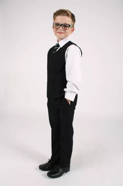 Abiti per ragazzo ragazzi abito nero 5 pezzi slim vestibilità pagina matrimonio ragazzo abito da festa formale 6